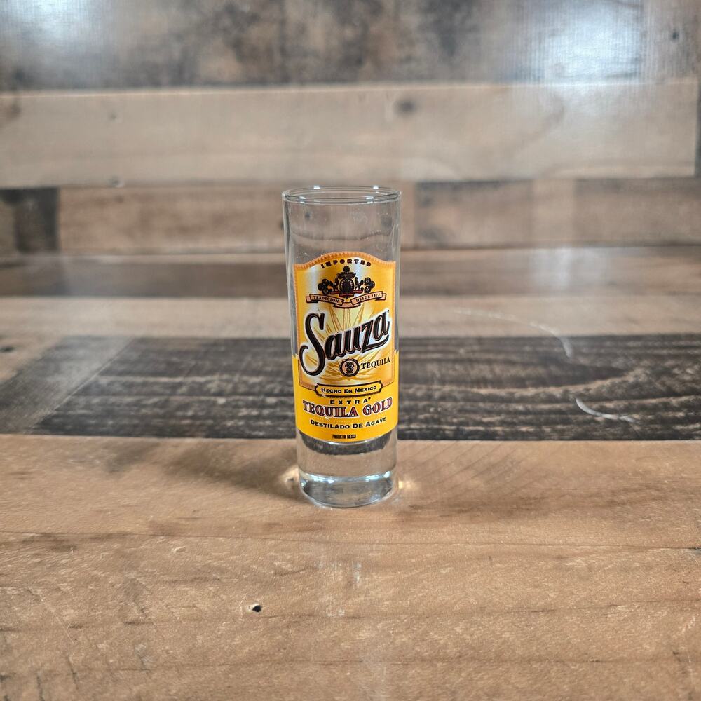 SAUZA EXTRA TEQUILA GOLD Tall Clear Shot Glass Alcohol Shots MEXICO Tall 4 1/8"